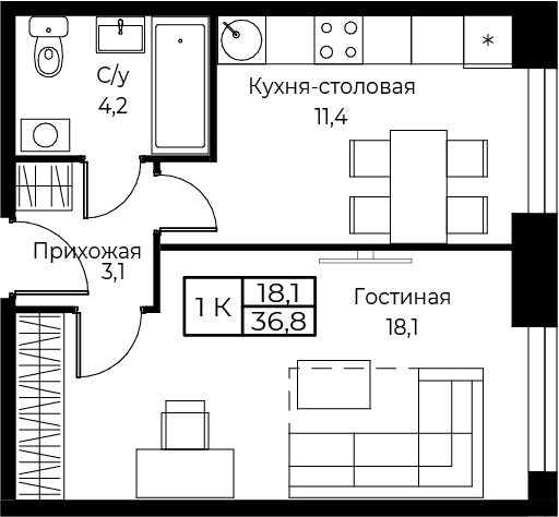 Планировка с мебелью