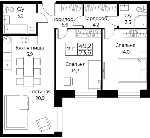 Планировка с мебелью