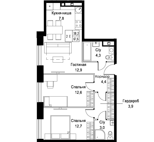 Планировка с мебелью